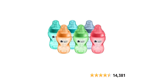 Tommee Tippee Closer To Nature Baby Bottles, Fiesta Collection Slow Flow Breast-Like Nipple With Anti-Colic Valve (9oz, 6 Count) - $24.00