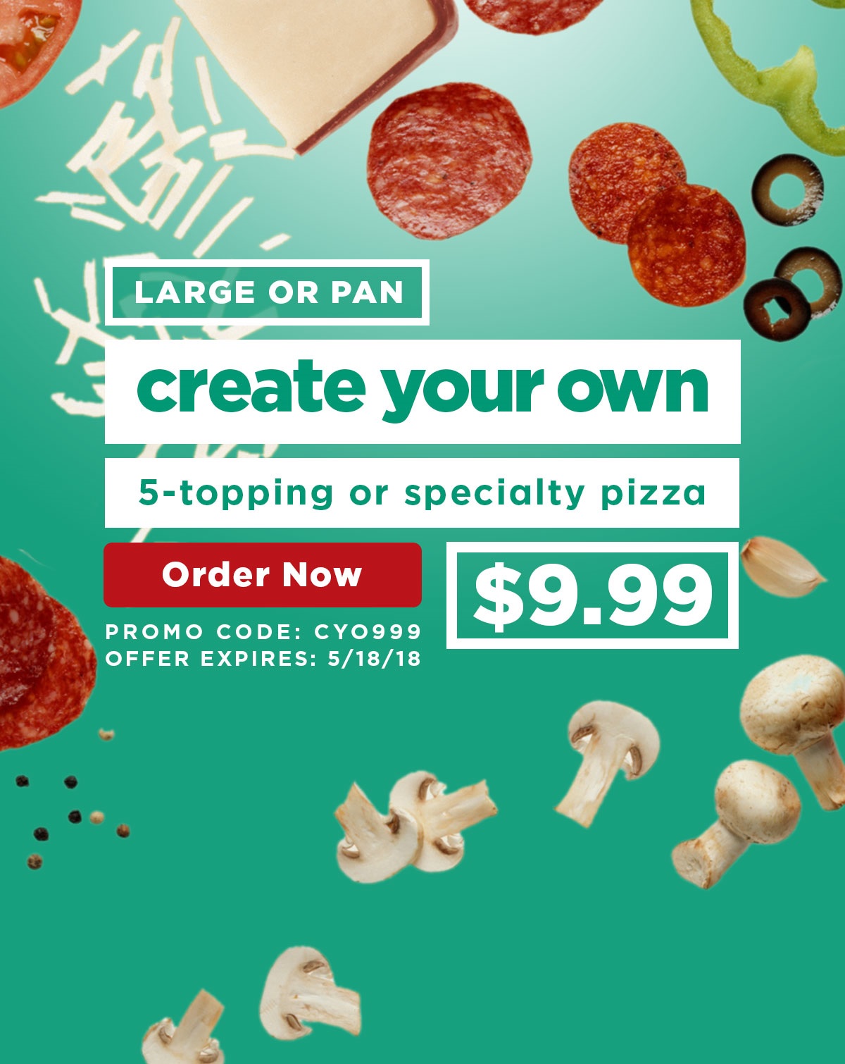 Papa Johns: Create your own Large or Pan Specialty or 5-topping Pizza ...
