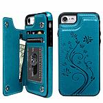 iPhone 7 Card Holder Case, iPhone 8 Wallet Case Embossed Butterfly Slim Folio Leather Cover $12.21