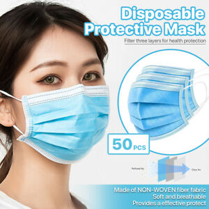50 Pack 3 Ply Disposable Face Masks 13 99 Fs On Ebay Us