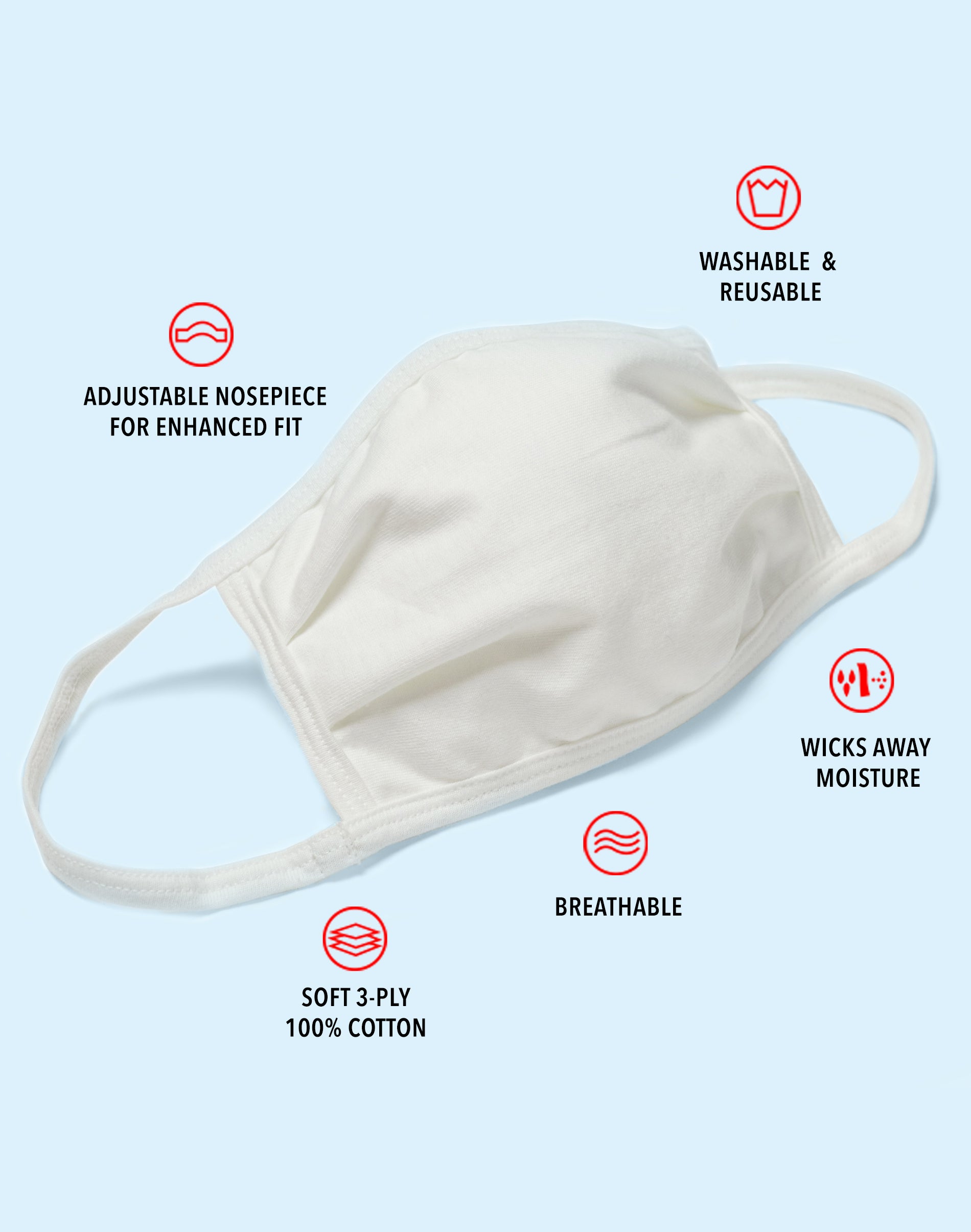 10 Pack Hanes Wicking Cool Comfort 3 Ply Reusable Masks