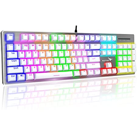ROTTAY Rainbow Backlit Mechanical Keyboard, White Gaming Keyboard, Wired Computer Keyboard with Brown Switch and Aluminum Panel $38
