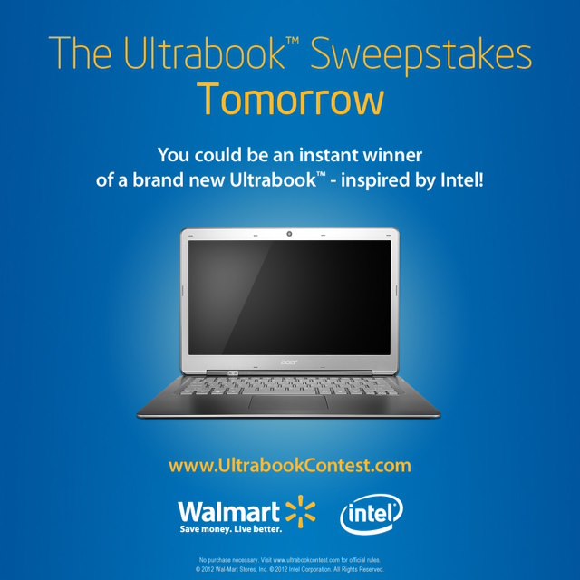 Walmart / Acer Ultrabook Sweepstakes, (Begins 8/12/2012) online and in-store YMMV