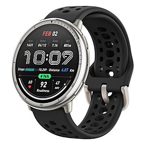 Amazfit Active 2 Sport 44mm AMOLED Smartwatch w/ Black or Red Silicone Strap