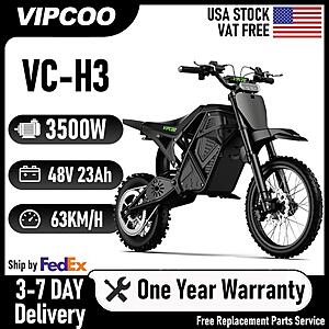 VIPCOO VC-H3 Electric Dirt Bike 3500W Peak 4500W Motor 48V 23Ah Off-Road Motorcycle $875 + Free Shipping