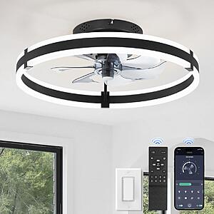 ZMISHIBO 19.7" Low Profile Ceiling Fan with Light and Remote, Dimmable LED Fandelier Ceiling Fan $44 + Free Shipping