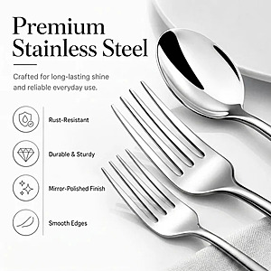 24-Piece Silverware Set, Mirror Polish Stainless Steel Flatware Set $13.99 AC