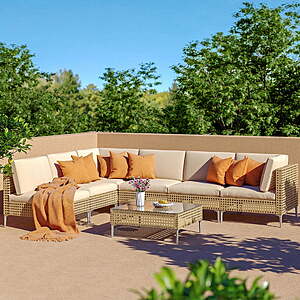 Grand Patio 7-Piece Open Weave Wicker Patio Furniture Set, Boho Outdoor Conversation Set with Thick Cushions and Coffee Table, Beige $200 + Shipping