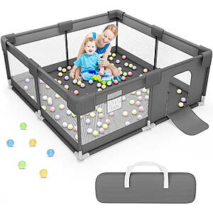 Baby Playpen, 50x50 Inch Baby Playards for Babies and Toddlers, Fence Baby Play Yards for Indoor & Outdoor with Breathable Mesh, Dark Gray $28 AC + Free Shipping