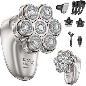 Head Shaver for Men – 7D Floating rotary shaver, 5-in-1 Electric Razor for men, with Magnetic Detachable Heads $20 AC