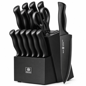 NULAS Knife Set, 15-Piece Kitchen Knife Set with Block, Self-Sharpening, Dishwasher Safe Knives & Anti-Slip Handles (Black)​ $21.99 AC + Free Shipping