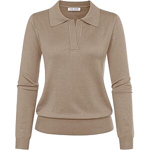 Kate Kasin Women's Long Sleeve Classic V Neck Polo Sweater from $10 