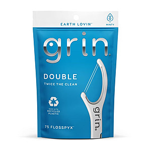 GRIN Double Flosspyx Floss Picks, Mint Flavor, 75 Count, Recycled Plastic, 2-Line Floss $2.97