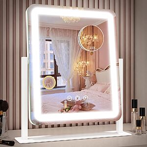 ROLOVE Vanity Mirror with Lights, 12.6"x15" LED Makeup Mirror with Lights, Smart Touch Control 3 Color Dimmable, Lighted Desk Mirror for Bedroom, Light Up Mirror $17.49 AC