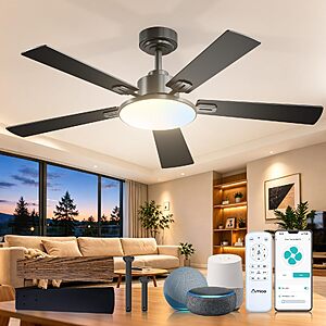 Amico 52 Inch Smart Ceiling Fans with Lights, Downrod Mount, Black $59.99 AC + Free Shipping