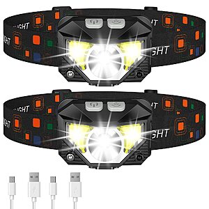 LHKNL 2-Pack 8-Mode Waterproof and Motion Sensor LED Rechargeable Headlamp Flashlight
