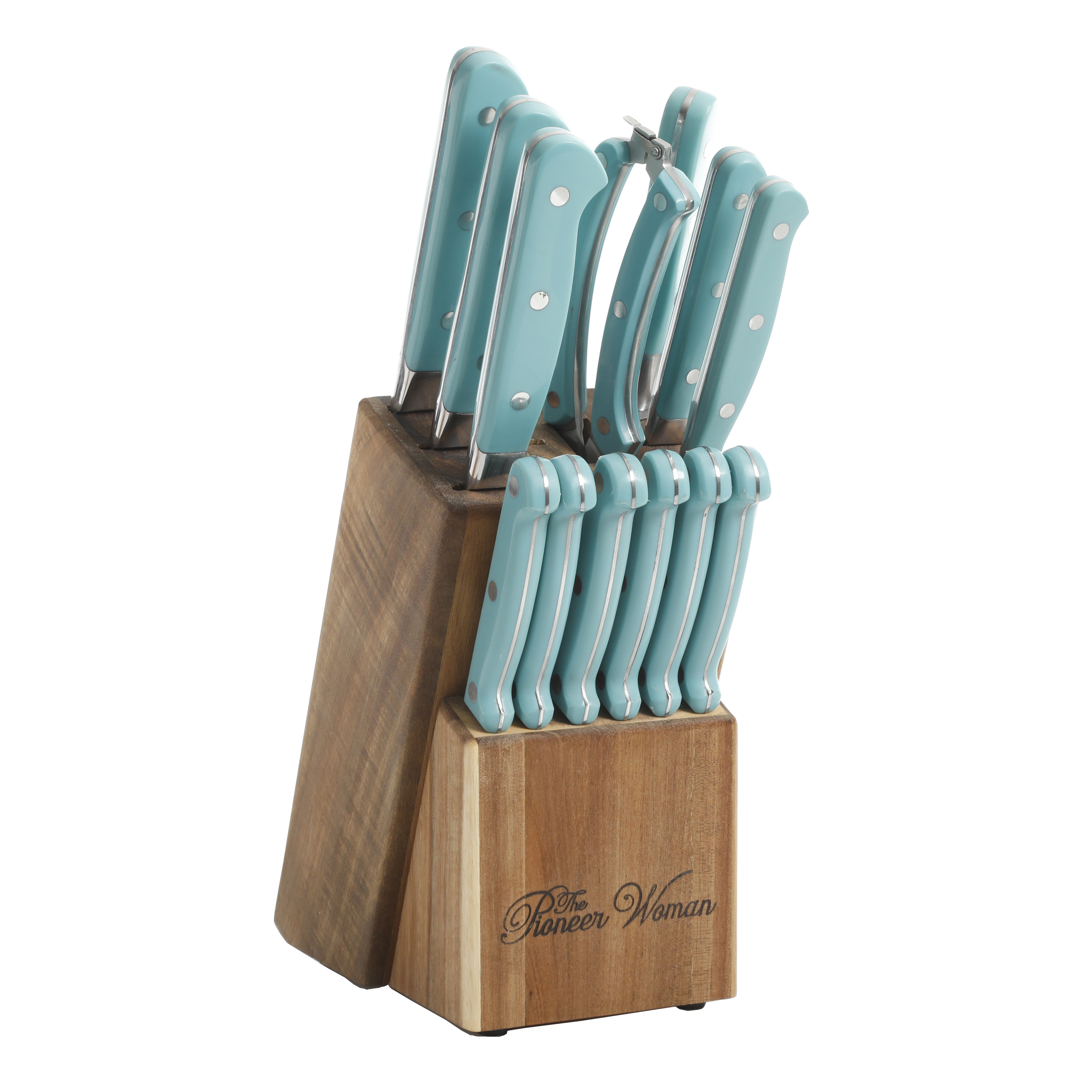 The Pioneer Woman Cowboy Rustic 14-Piece Forged Cutlery Knife Block Set, Turquoise - Walmart.com $35