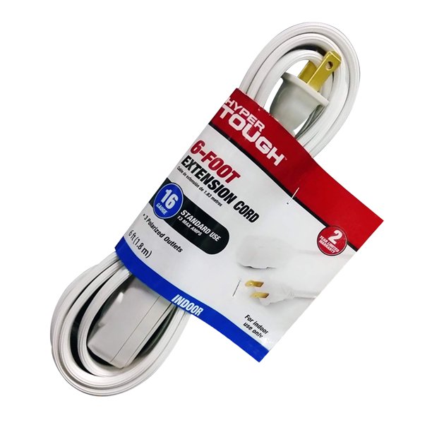 Hyper Tough 6FT 2 Prong/3 Outlet Indoor Household Extension Cord $1.62