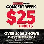 Live Nation Concert Week 2024 Concert Tickets $25