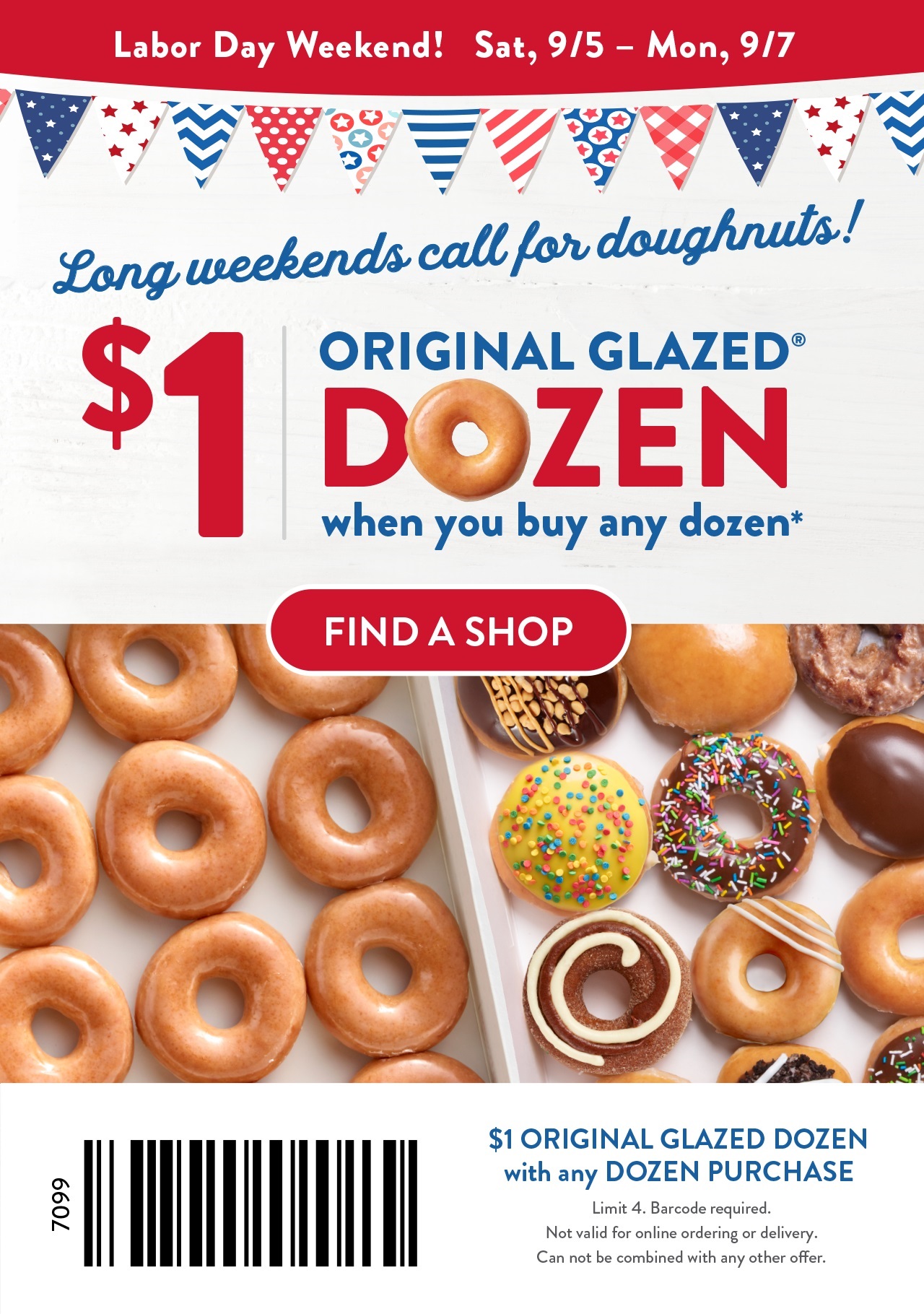 Krispy Kreme - $1 Dozen when you purchase any dozen - Valid 9/5 - 9/7