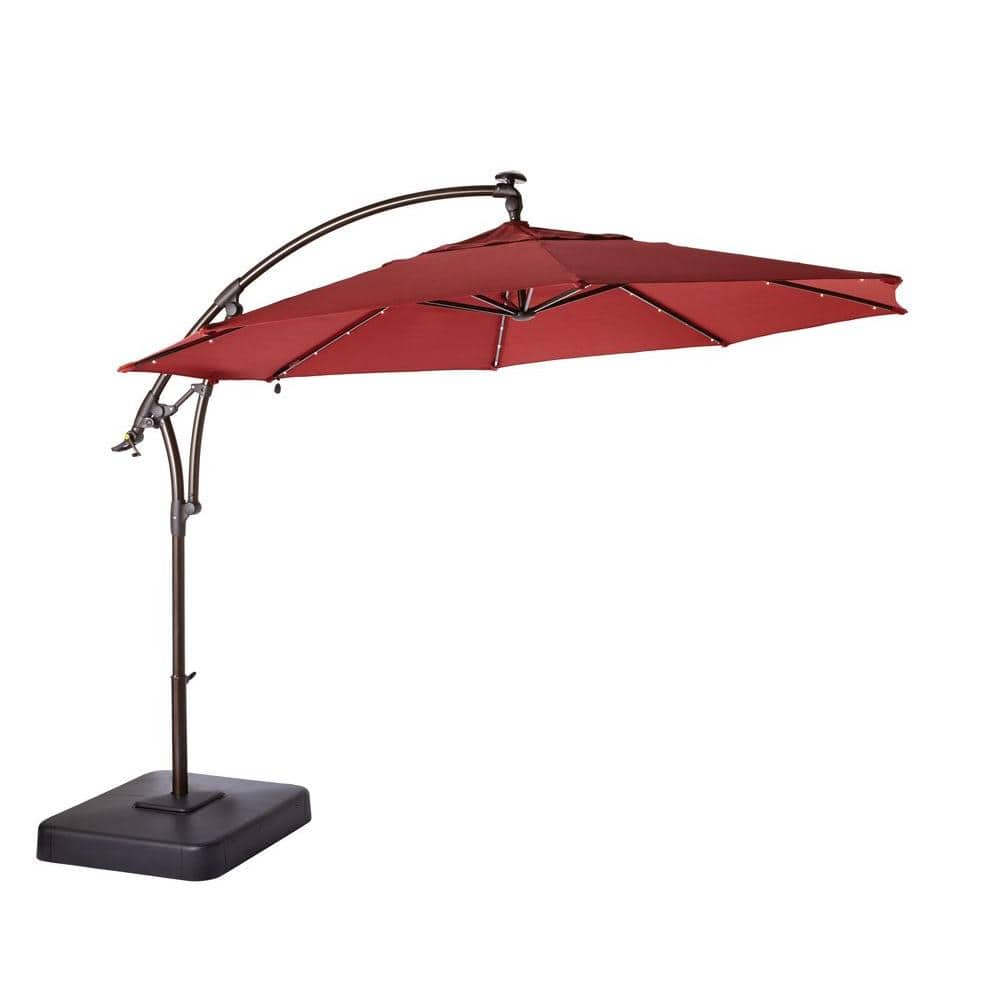 11 ft. LED Round Offset Outdoor Patio Umbrella in Chili Red $299