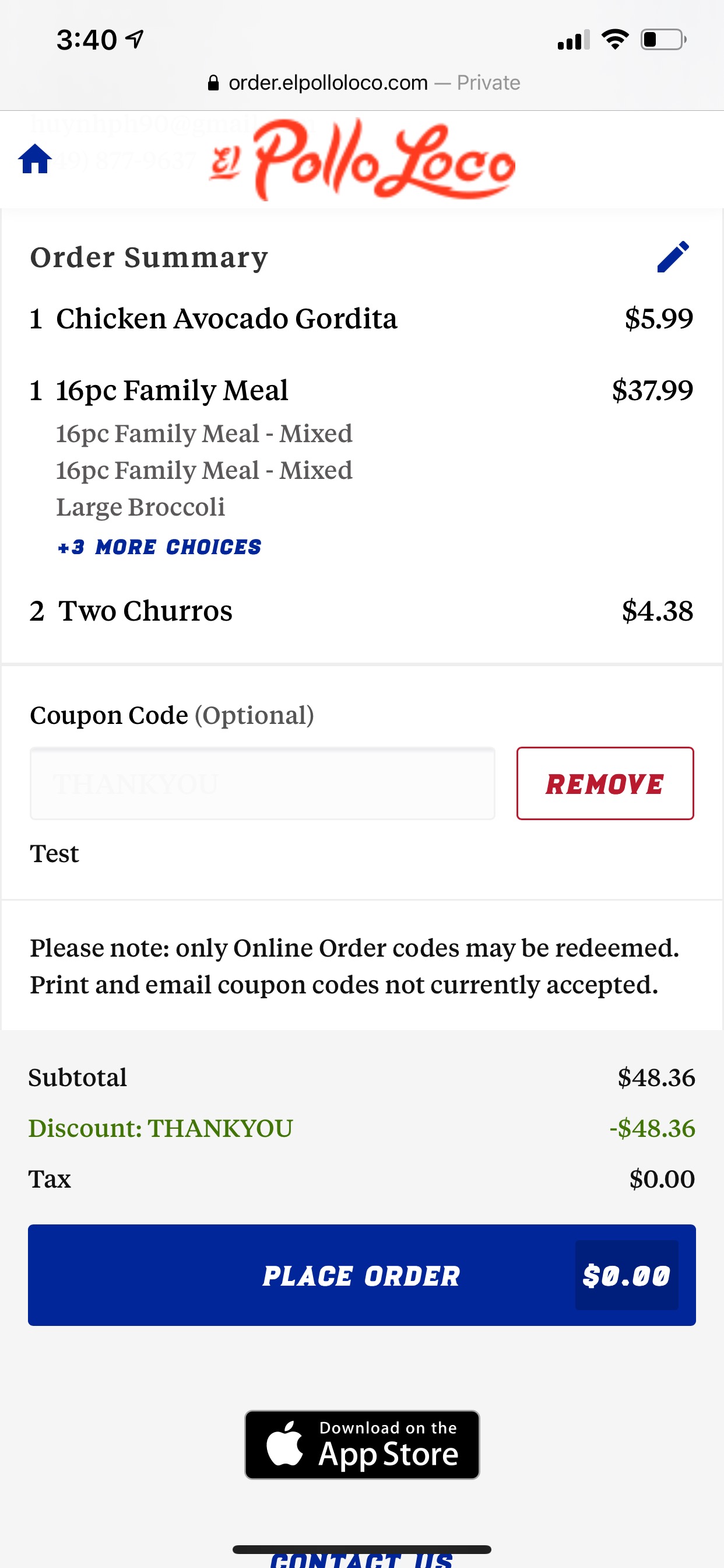 El Pollo Loco $50 Free Promo Code - Online Order for Pickup