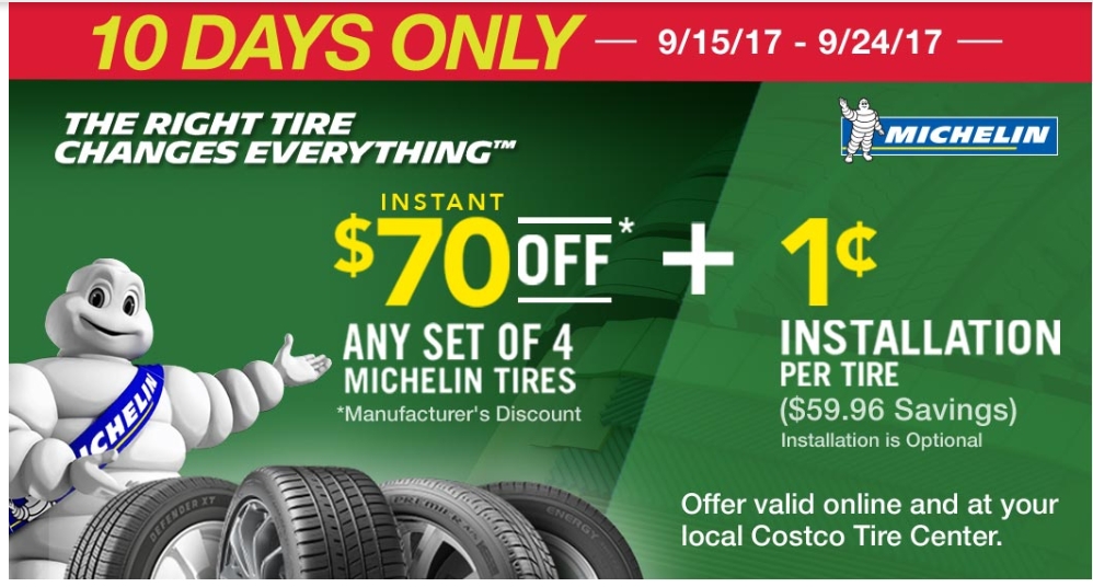 Michelin Tires 70 Off 1 Cent Installation Costco