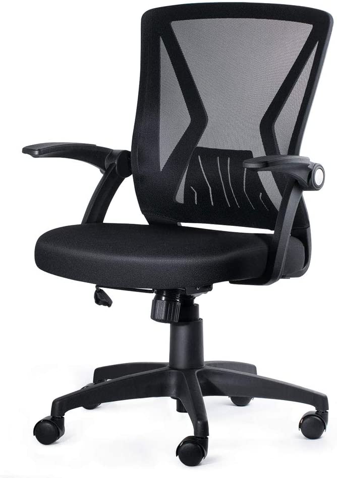 KOLLIEE Mid Back Mesh Office Chair Ergonomic Swivel Black Mesh Computer Chair Flip Up Arms With Lumbar Support Adjustable Height Task Chair $49.49