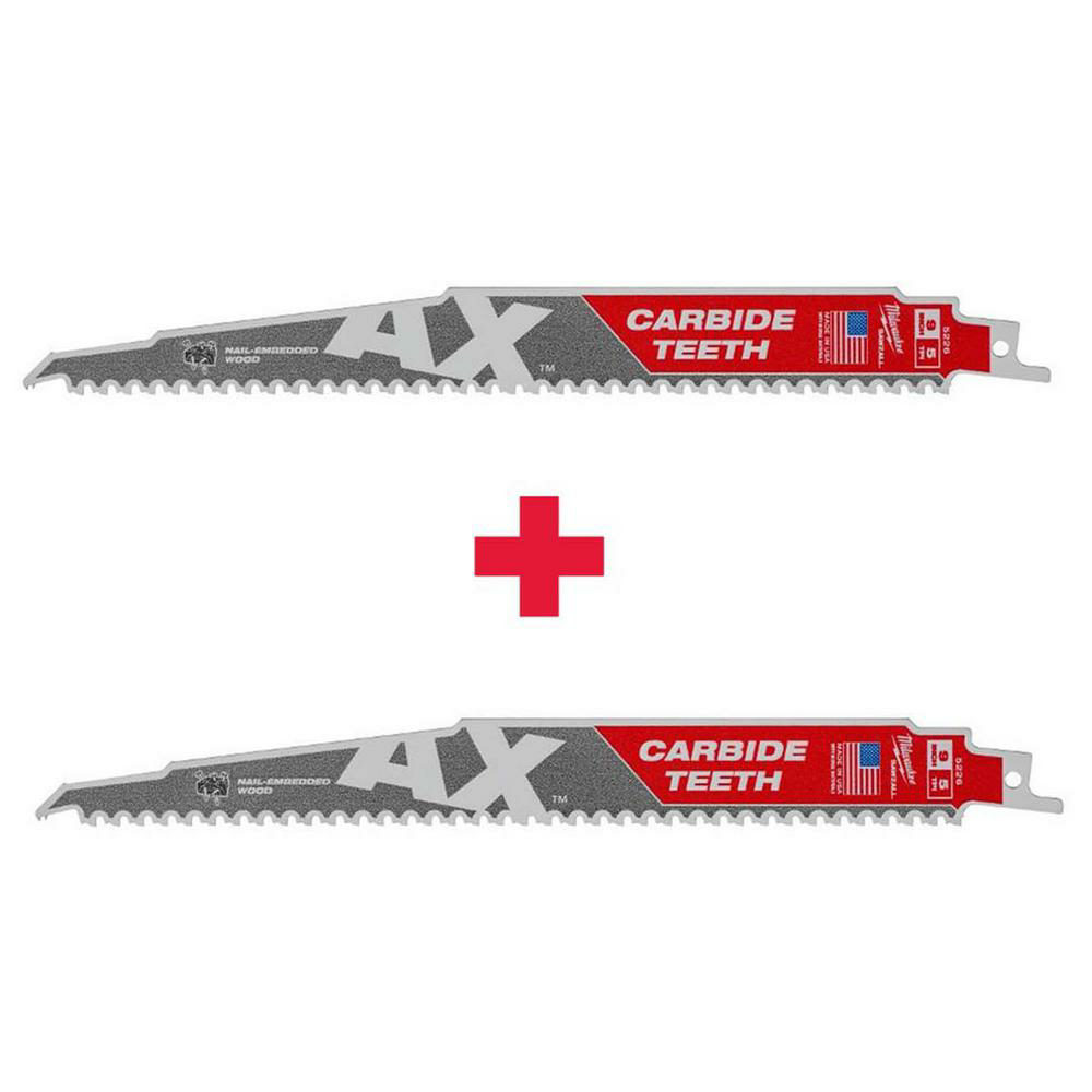 Milwaukee 9 in. 5 TPI AX Carbide Teeth Demo Nail Embedded Wood Cutting SAWZALL Reciprocating Saw Blade (2-Pack)-"The Home Depot $10.97