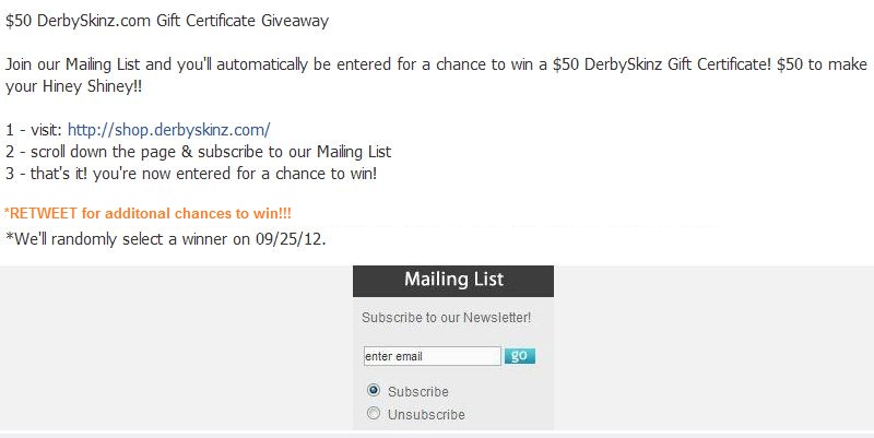 $50 DerbySkinz.com Gift Certificate Contest - Roller Derby