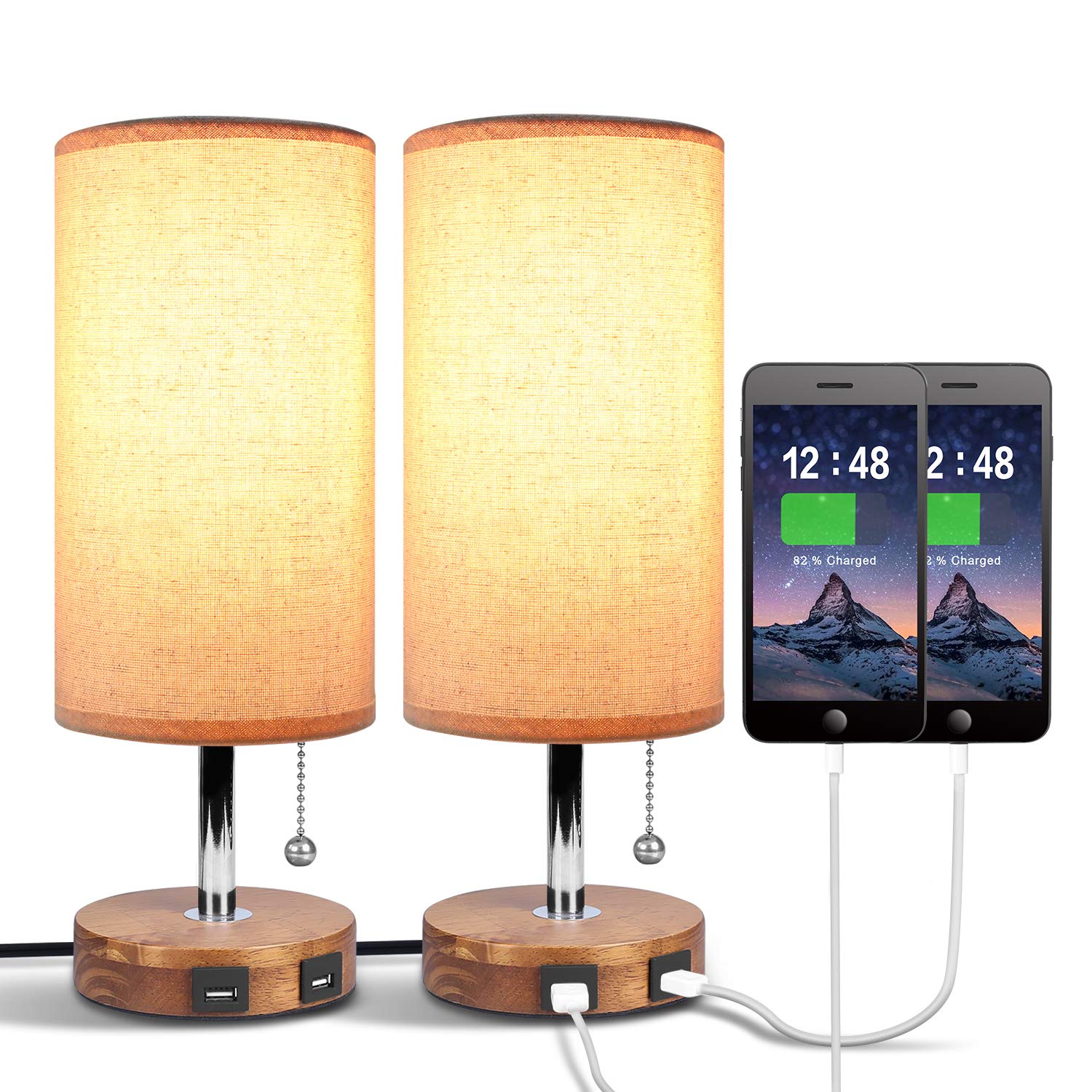 Pack Of 2 Bedside Nightstand Lamp With Pull Chain Dual Usb Charging Ports 32 99