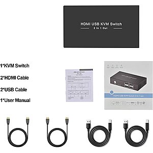 Rybozen KVM Switch HDMI 2 Port Box, 2 Computers Share Keyboard