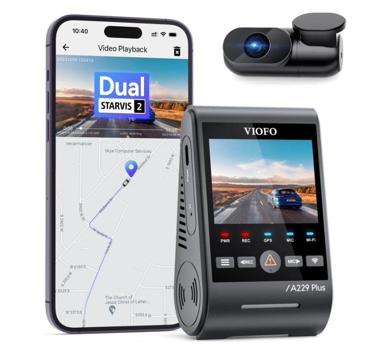 VIOFO A229 Plus Dash Cam with Dual STARVIS 2 Sensors, 2 Channel HDR, 1440P+1440P Front and Rear, Voice Control Car Dash Camera $179.99