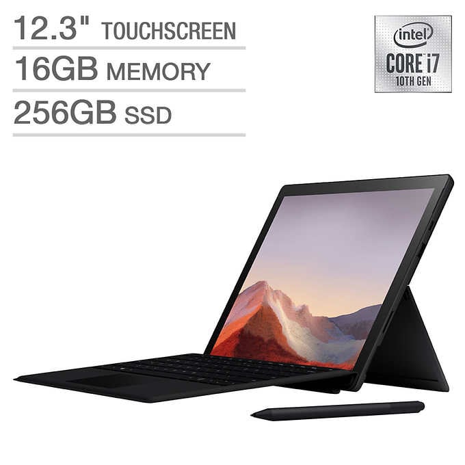Microsoft Surface Pro 7 Bundle - 10th Gen Core i7 - 16GB RAM - 256 GB SSD - Windows 10 - Black - Pen and cover bundle - $1149.99