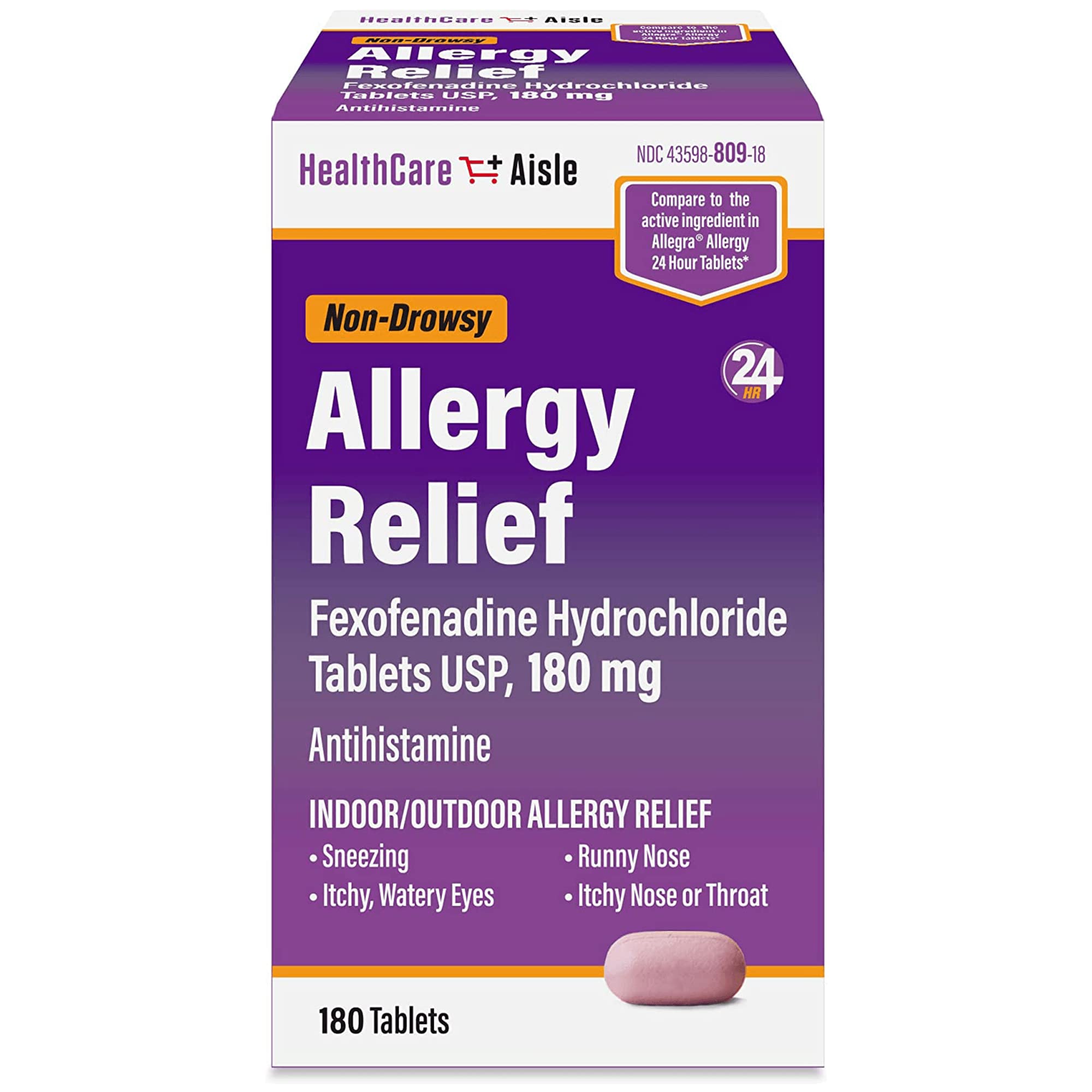 HealthCareAisle Allergy Relief - Fexofenadine Hydrochloride (Allegra generic) Tablets USP, 180 mg – 90 Tablets -- as low as $8.26 w/ 5 S&S Amazon