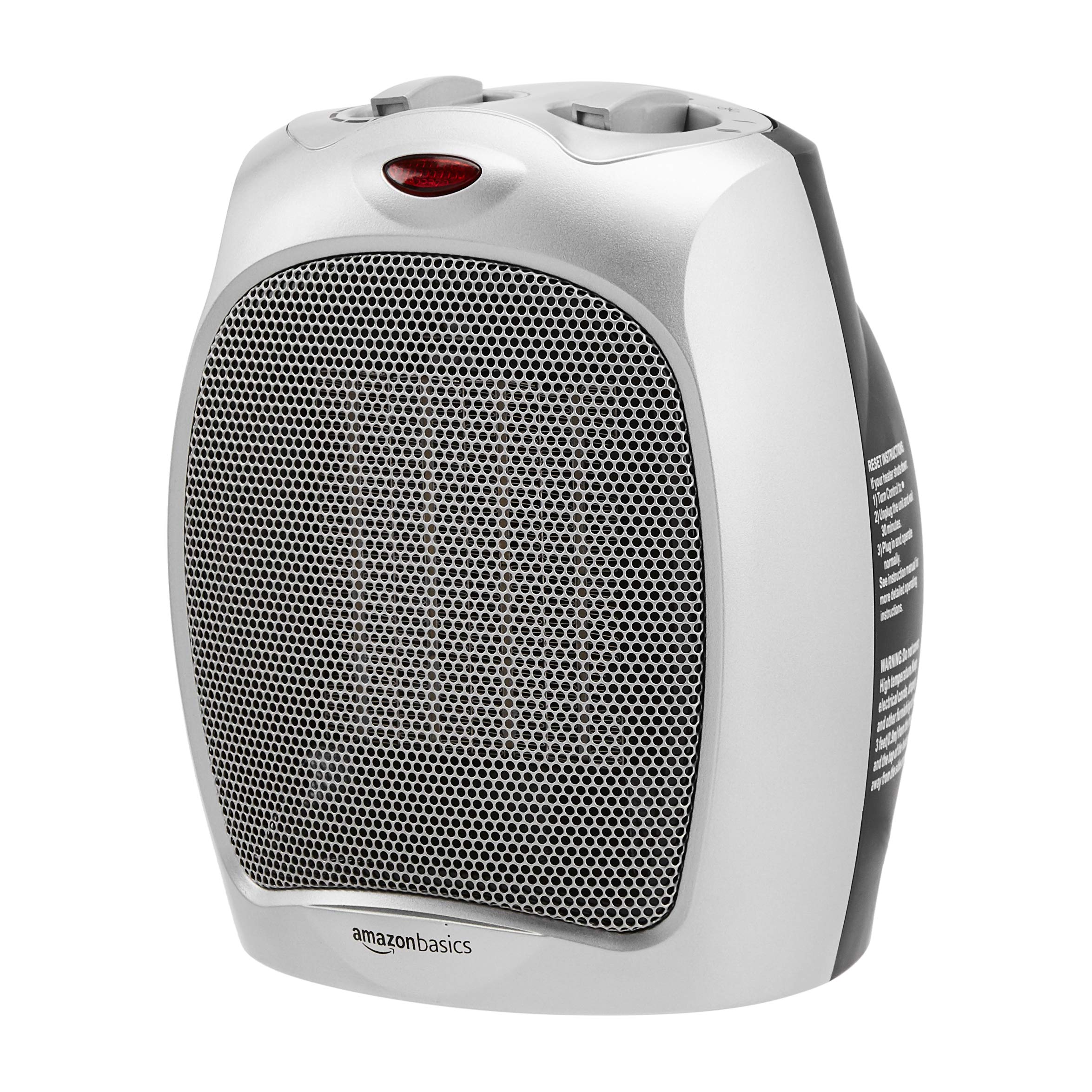 Amazon Basics 1500W Ceramic Personal Heater with Adjustable Thermostat, Silver - $21.40