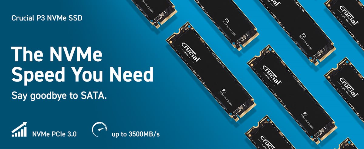 Crucial P3 2TB 3D NAND PCIe Gen3 NVMe M.2 Internal SSD $96.99