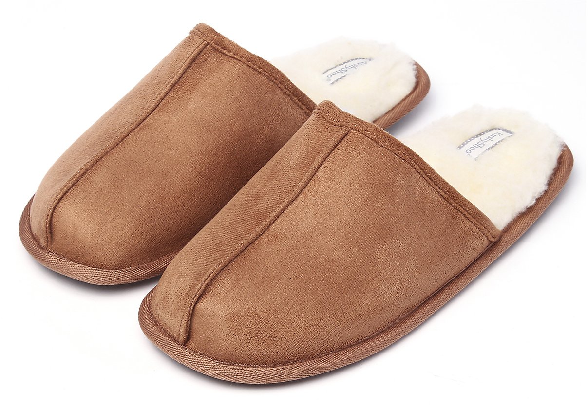 KushyShoo Men's Slip-On Indoor Outdoor Faux Fur Lining Slippers $12.99