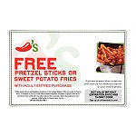 Chilis: Free Pretzel Sticks or Sweet Potato Fries with Entree