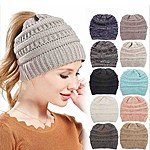 Women's Soft Knit Ponytail Hat - 10 Colors $3.99 + Free Shipping