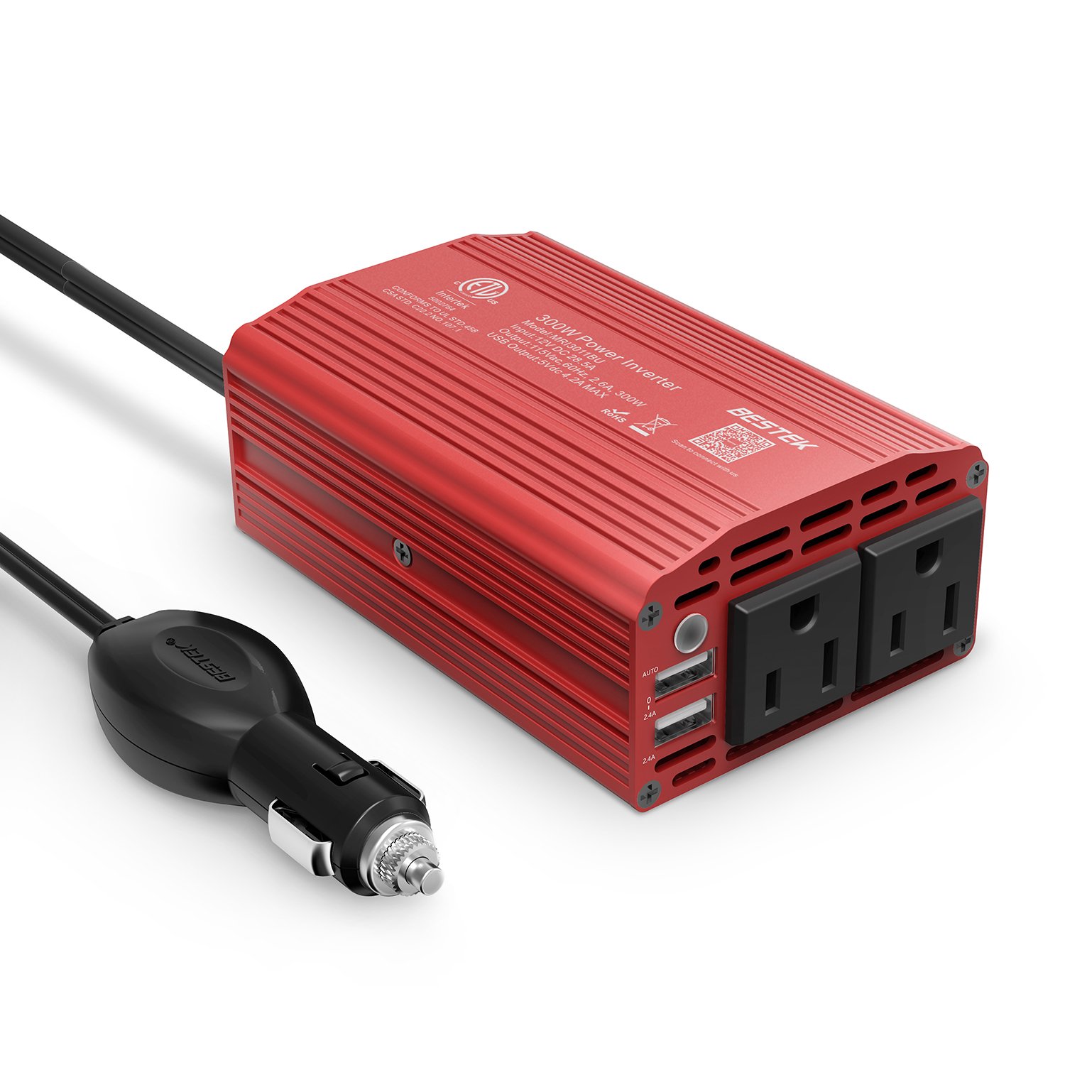 BESTEK 300W Power Inverter DC 12V to 110V AC Car Inverter with Dual USB Car Adapter for $19.99 + FS