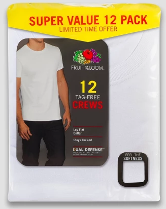 12 Pack Fruit Of The Loom Men S Super Value Crew T Shirt White