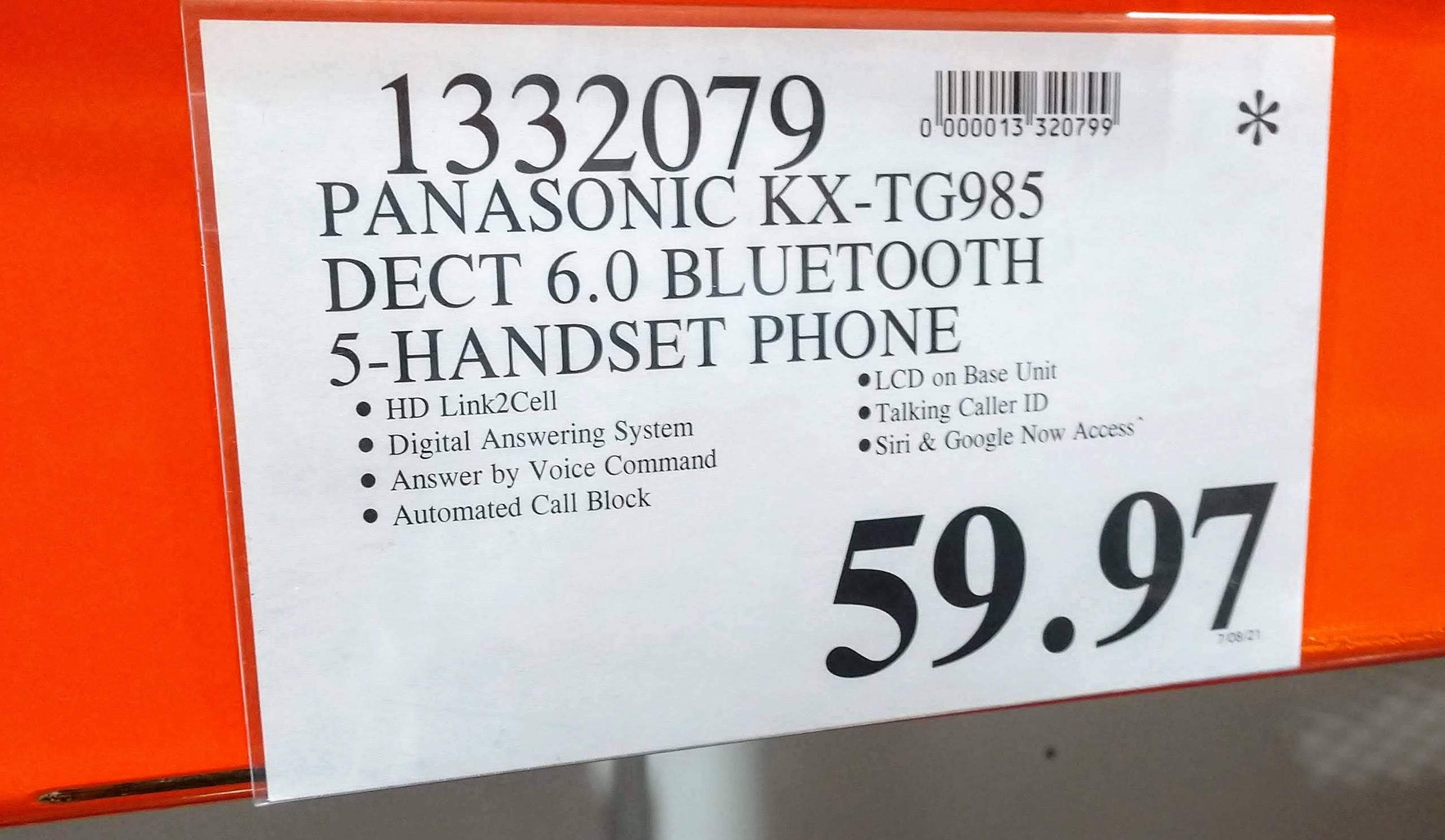 Panasonic cordless phone tg985 5 handset $59.97