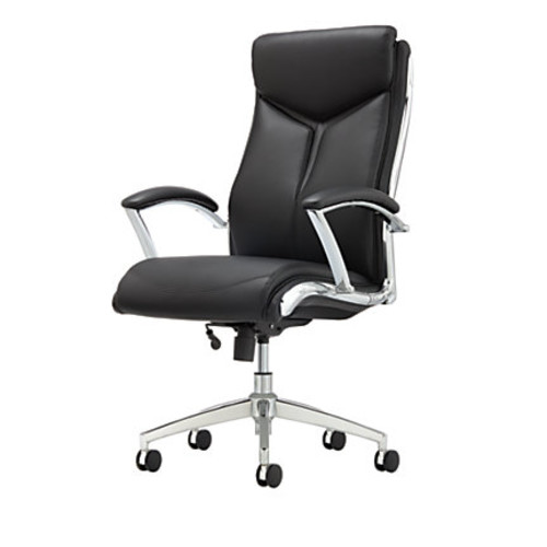 Realspace Modern Comfort Series Verismo Bonded Leather Executive High Back Chair Black Chrome 149 99