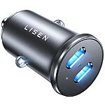LISEN 90W 2-Port USB-C Fast Charging Car Charger Adapter $6.70
