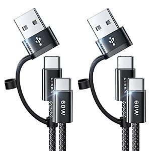 LISEN Type C Charger Cable, 60W, 3.3FT/2 Pack/Black - Amazon $4.99