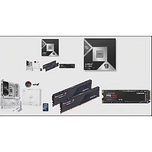 CPU Motherboard Memory SSD Combo - AMD 100-100001978WOF Bundle with ASUS ROG CROSSHAIR X870E GLACIAL and G.SKILL F5-6000J3636F32GX2-RS5K and SAMSUNG MZ-V9P4T0B/AM