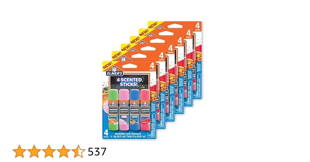 Elmer’s Scented Glue Sticks, Washable, Clear, Assorted Scents, 6 Grams, 6 Packs of 4 (24 Total Count) - $8