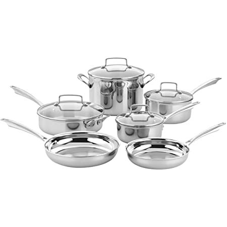 Cuisinart TPS-10 10 Piece Tri-ply Stainless Steel Cookware Set, PC, Silver $124.99