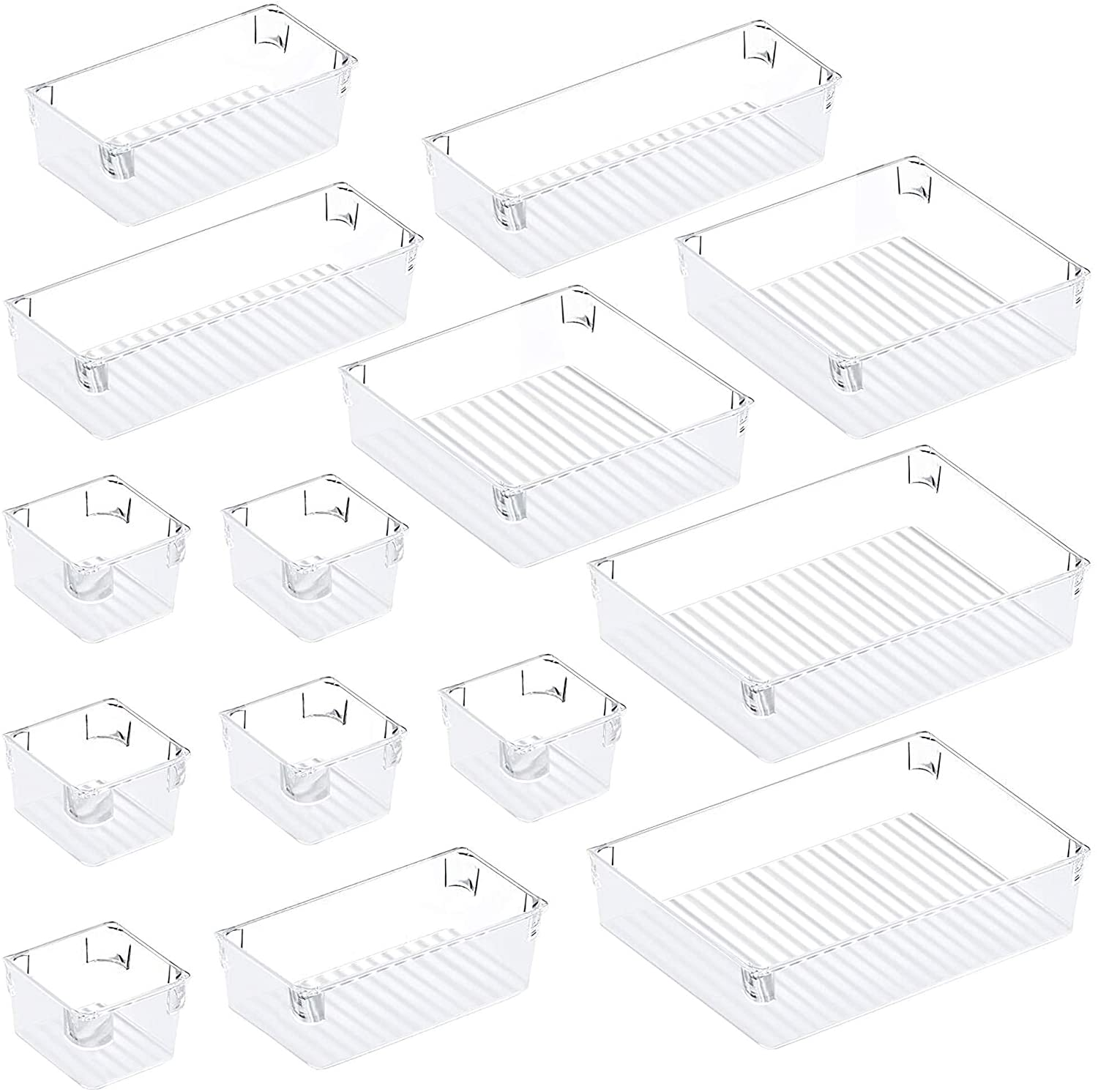 Amazon.com: Puroma 14-pcs Desk Drawer Organizer Trays, 5 Different Sizes Large Capacity Plastic Bins $14.99